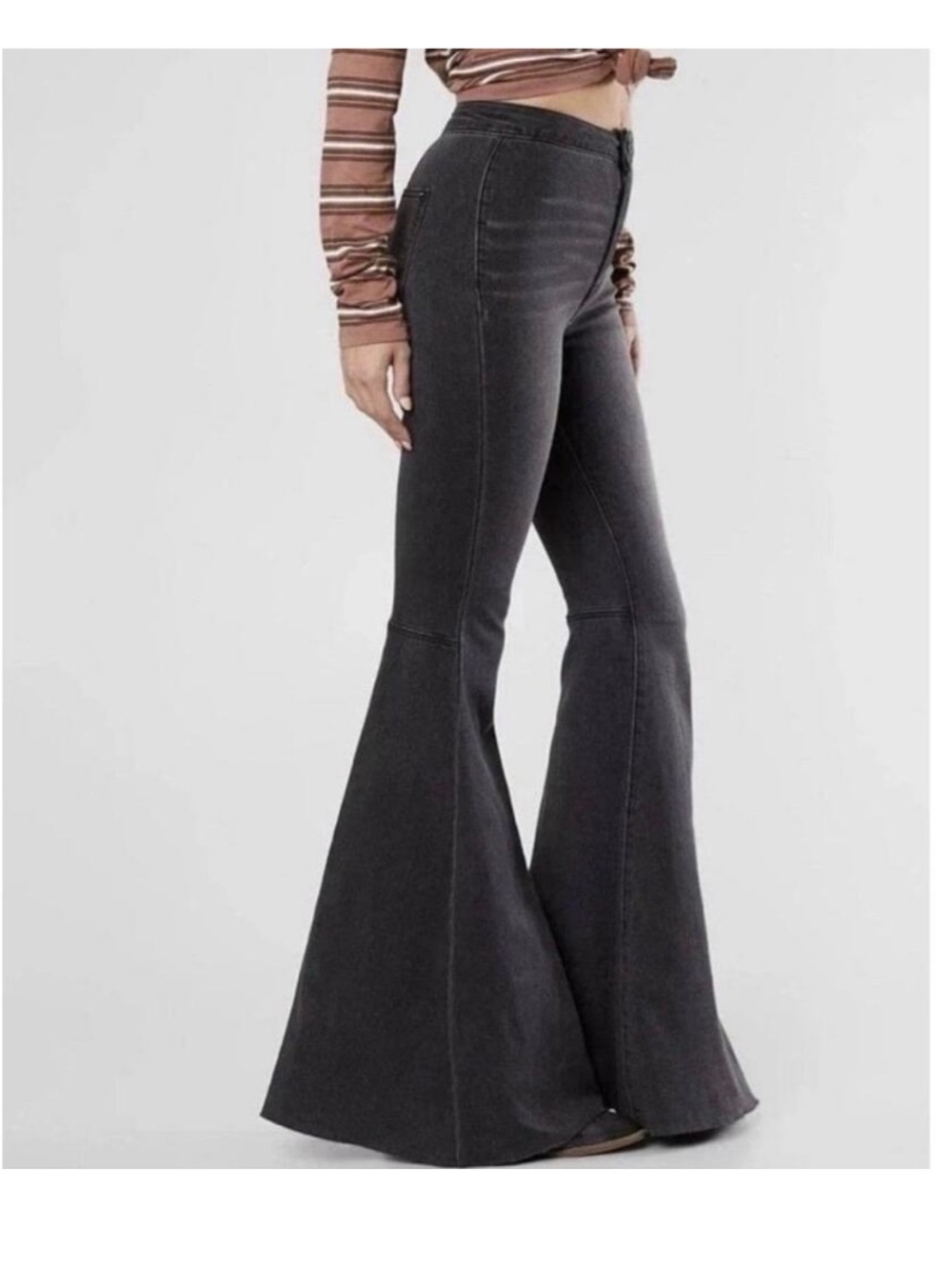 Free People Just Float On Flare Jeans Size 29 Black Raw Hem Boho Hippie